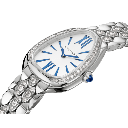 Serpenti Seduttori watch with 18 kt white gold case and bracelet both set with diamonds, and silver opaline dial 103947 image 2