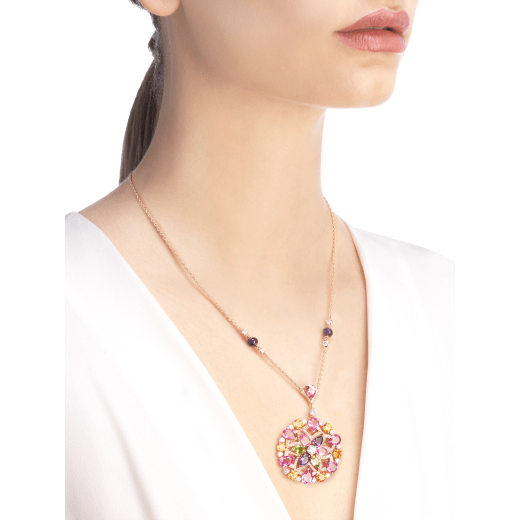 DIVAS' DREAM 18 kt rose gold necklace set with coloured gemstones, brilliant-cut and pavé diamonds. 355907 image 2