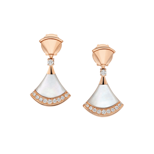 Divas' Dream 18 kt rose gold fan-shaped drop earrings with mother-of-pearl and brilliant-cut diamonds 361780 image 1