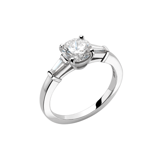 Griffe Ring aus Platin mit rundem Diamanten im Brillantschliff und zwei seitlich angeordneten Diamanten 332001 image 1
