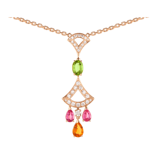 DIVAS' DREAM 18 kt rose gold necklace set with coloured gemstones, a brlliant-cut diamond and pavé diamonds 355613 image 3