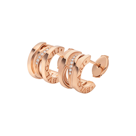 B.zero1 Design Legend 18 kt rose gold huggie hoop small earrings set with pavé diamonds on the spiral, interpreted by Zaha Hadid. 356131 image 2