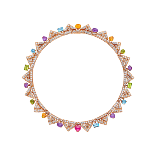 Allegra 18 kt rose gold necklace set with amethysts, peridots, pink tourmalines, citrine quartzes, blue topazes and pavé diamonds 360452 image 1