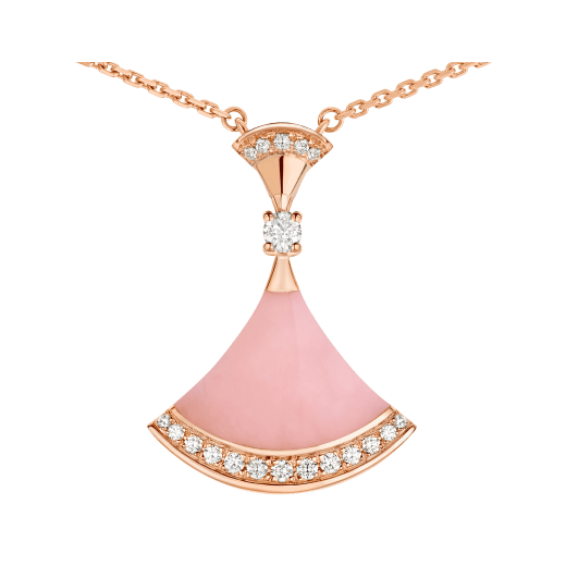DIVAS' DREAM necklace in 18 kt rose gold, with pendant set with pink opal, a diamond (0.10 ct) and pavé diamonds (0.20 ct). 354340 image 3