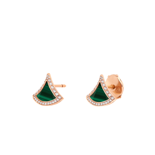 DIVAS' DREAM stud earrings in 18 kt rose gold set with malachite inserts and pavé diamonds. 359018 image 2