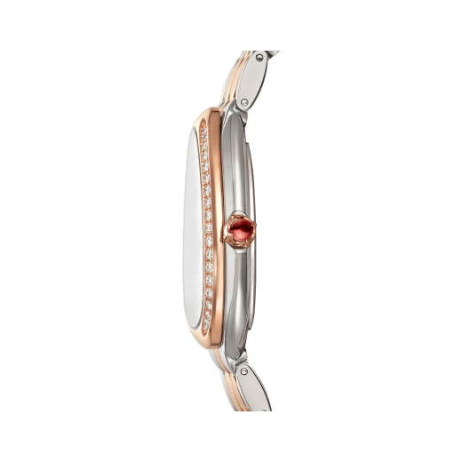Serpenti Seduttori watch with stainless steel case, 18 kt rose gold bezel set with 38 round brilliant-cut diamonds, black lacquered dial, stainless steel and 18 kt rose gold bracelet with folding buckle. Water-resistant up to 30 metres 103450 image 3