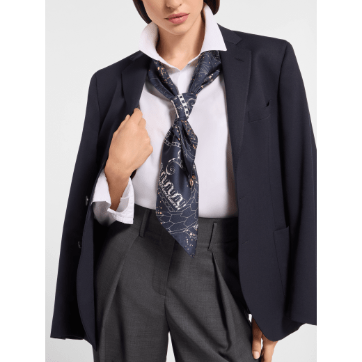 Caelum scarf in fine white agate silk twill with a Bvlgari Bvlgari metal pendant. Made of 100% silk. CAELUMSQ image 1