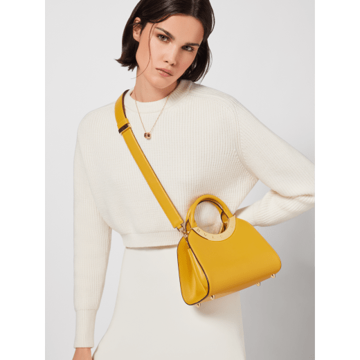 Yellow Leather Top Handle Crossbody Bag