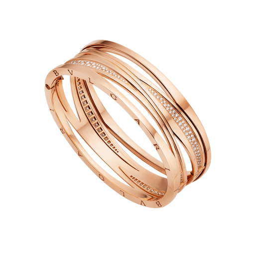 B.zero1 Design Legend bracelet in 18 kt rose gold, set with pavé diamonds on the spiral. BR858728 image 1