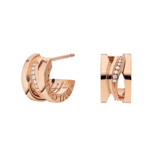 B.zero1 Design Legend 18 kt rose gold huggie hoop small earrings set with pavé diamonds on the spiral, interpreted by Zaha Hadid. 356131 image 1