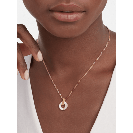 BVLGARI BVLGARI openwork 18 kt rose gold necklace set with mother-of-pearl elements and a round brilliant-cut diamond 357546 image 1