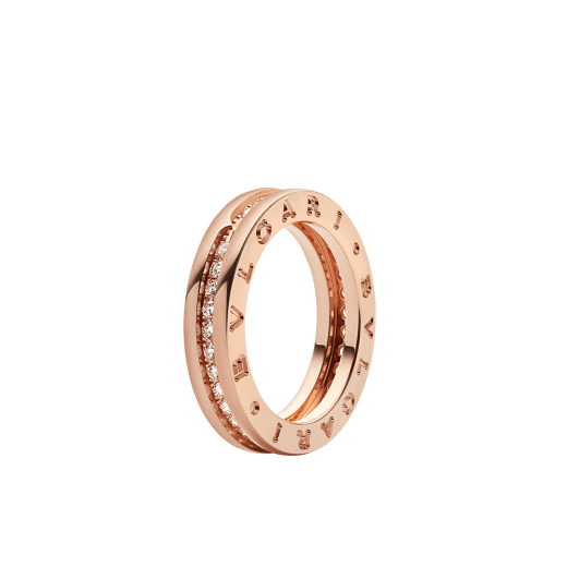 B.zero1 one-band ring in 18 kt rose gold, set with pavé diamonds on the spiral. B-zero1-1-bands-AN854461 image 1