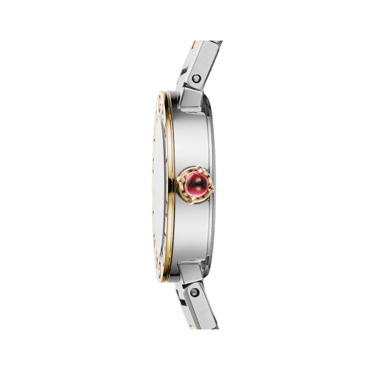 Bvlgari Bvlgari watch in 18 kt yellow gold and polished and satin-brushed stainless steel, double logo engraving on the bezel, white mother-of-pearl mosaic dial and 12 diamond indexes. Water-resistant up to 30 metres 104277 image 3
