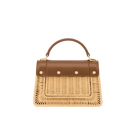 Mini borsa a mano Serpenti Forever in vimini marrone diaspro del deserto con dettagli in vitello marrone diaspro del deserto e fodera in nappa marrone diaspro del deserto. Accattivante chiusura magnetica Serpenti in ottone placcato oro con squame in smalto marrone diaspro del deserto e ottone placcato oro e occhi in onice nera. 294675 image 2