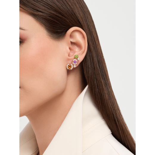 Allegra 18 kt rose gold earrings set with amethysts, peridots, citrine quartzes and pavé diamonds 362028 image 1
