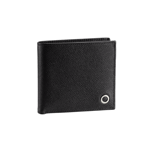 BULGARI BULGARI Man compact wallet in grained calf leather, foggy opal gray on the outside and fire amber orange on the inside. Iconic palladium-plated brass embellishment and folded closure. BBM-WLT-ITAL-gcla image 1