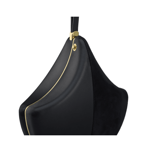 Ginkgo clutch in black calf leather and suede with black nappa leather lining, and leather wristlet. DAS-001-1320S image 4