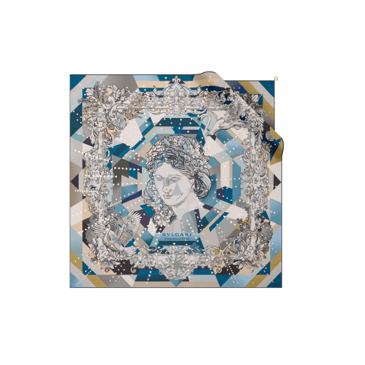 Polychroma Shine scarf in fine natural silk twill with a BVLGARI BVLGARI metal pendant. Made of 100% silk. POLYCHROMASHINE-SQ image 1