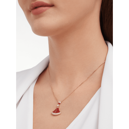 DIVAS' DREAM 18 kt rose gold necklace set with carnelian elements, a round brilliant-cut diamond and pavé diamonds. 356437 image 1