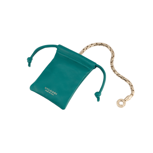 Serpenti Baia small shoulder bag in vivid emerald green Metropolitan calf leather with black nappa leather lining. Captivating snakehead magnetic closure in light gold-plated brass embellished with bright forest emerald green enamel and light gold-plated brass scales, and black onyx eyes; additional zipped top closure. SEA-1274 image 6