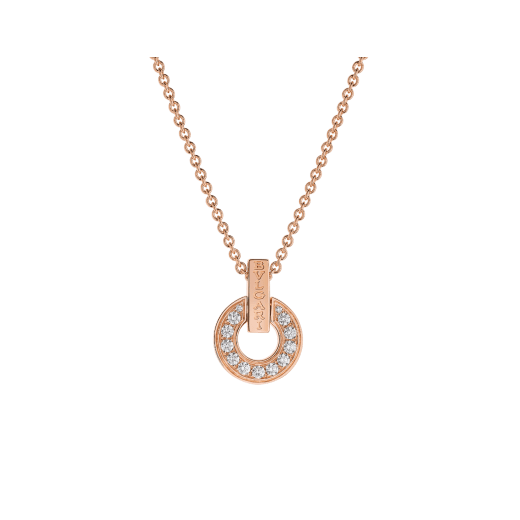 BVLGARI BVLGARI Openwork 18 kt rose gold necklace set with full pavé diamonds on the pendant 357312 image 1