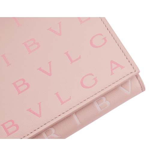 Bulgari Logo large wallet in crystal rose dégradé calf leather with hot-stamped Infinitum pattern all over and azalea quartz pink nappa leather interior. Gold-plated brass hardware and magnetic closure. BVL-LONGWALLETb image 4