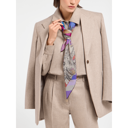 Polychroma scarf in fine multicoloured silk twill with a BVLGARI BVLGARI metal pendant. Made of 100% silk. 246382 image 1