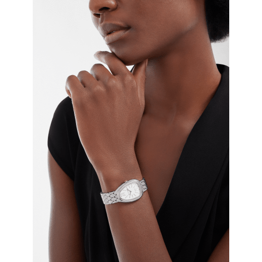 Serpenti Seduttori watch in stainless steel case and bracelet, stainless steel bezel set with diamonds and white silver opaline dial 103949 image 1