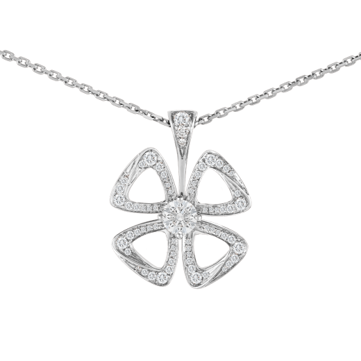 Fiorever 18 kt white gold necklace set with a central diamond and pavé diamonds. 354469 image 3