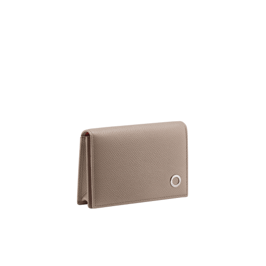 BULGARI BULGARI Man folded business card holder in teal topaz green grained calf leather with foggy opal grey grained calf leather interior. Iconic palladium-plated brass embellishment and folded closure. BBM-BC-HOLD-SIMPLEb image 1