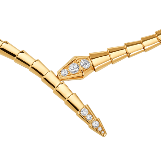 Serpenti Viper 18 kt yellow gold necklace set with pavé diamonds on the head and tail CL860212 image 2
