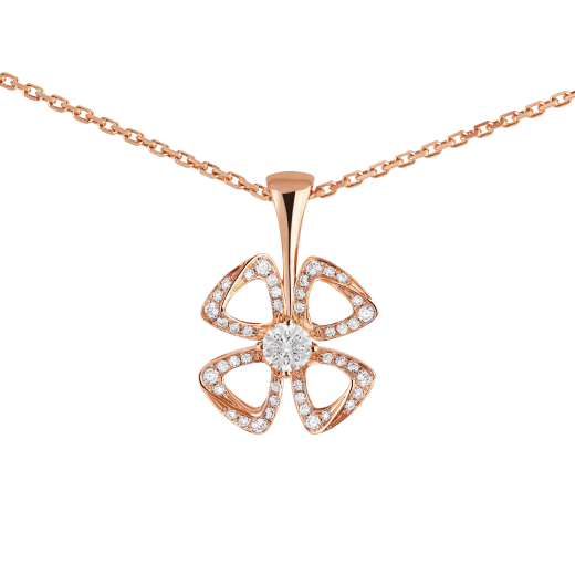Fiorever 18 kt rose gold necklace set with a central brilliant-cut diamond (0.10 ct) and pavé diamonds (0.06 ct) 358156 image 3