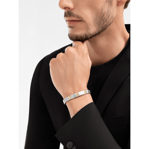 Bvlgari Tubogas Gold & Steel Edelstahlarmband, besetzt mit Nieten aus 18 Karat Gelbgold BR860869 image 2