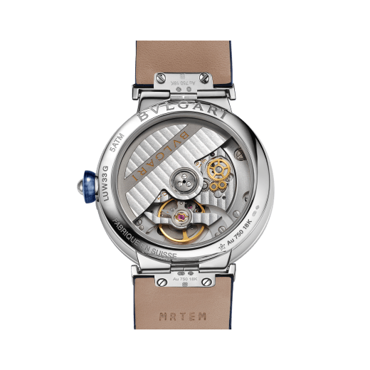 LVCEA watch with mechanical movement and automatic winding, 18 kt white gold case set with 66 round brilliant cut diamonds (about 1.58 ct), blue aventurine dial, blue alligator bracelet and 18 kt white gold links set with diamonds. Water-resistant up to 50 meters 103340 image 4