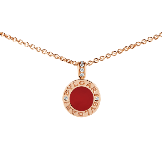 BVLGARI BVLGARI necklace with 18 kt rose gold chain and pendant, set with carnelian and mother-of-pearl discs and with details in pavé diamonds. 352883 image 3