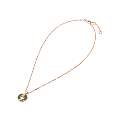 Skelettierte BVLGARI BVLGARI Halskette aus 18 Karat Roségold mit Malachit-Elementen und einem runden Diamanten im Brillantschliff 357313 image 2