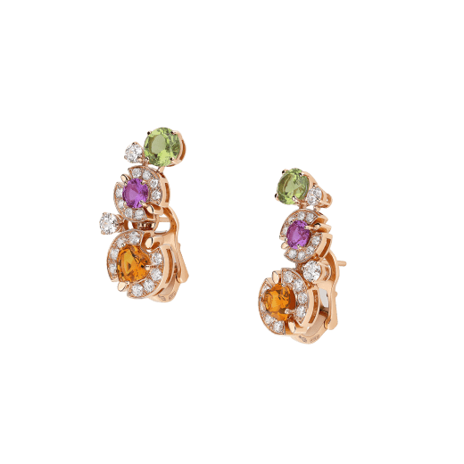 Allegra 18 kt rose gold earrings set with amethysts, peridots, citrine quartzes and pavé diamonds 362028 image 2