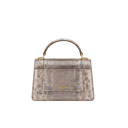 Mini borsa a mano Serpenti Forever in karung Pure verde giallastro con fodera in nappa rosa cristallo. Accattivante chiusura magnetica Serpenti in ottone placcato oro chiaro con squame in smalto verde giallastro e ottone placcato oro chiaro e occhi in onice nera. SEA-1283-EX image 2
