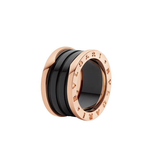 B.zero1 four-band ring with two 18 kt rose gold loops and a black ceramic spiral. B-zero1-4-bands-AN855563 image 1