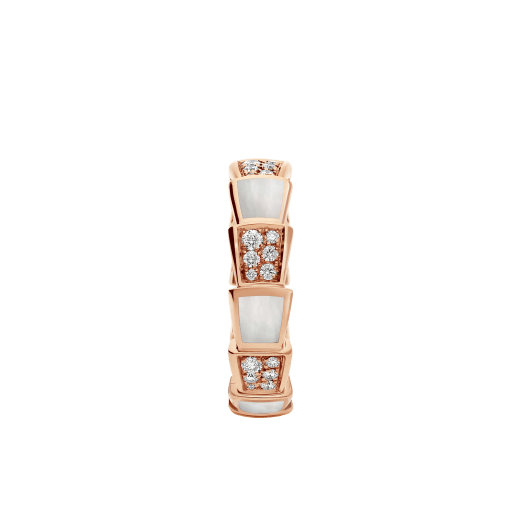 Serpenti Viper band ring in 18 kt rose gold set with mother-of-pearl elements and pavé diamonds . AN858043 image 2
