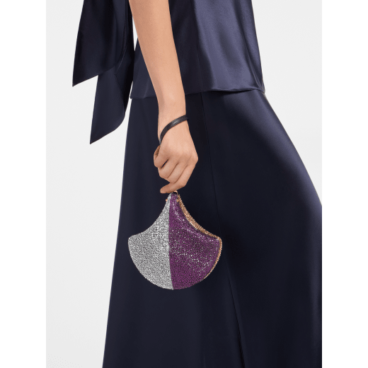 Ginkgo clutch in gold and silver Neige Pavé Crystals applied on suede with black nappa leather lining, and leather wristlet. DAS-001-1320S-CRYS image 1