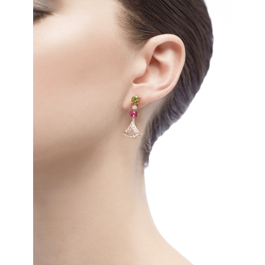 DIVAS' DREAM 18 kt rose gold earrings set with coloured gemstones and pavé diamonds 355616 image 3