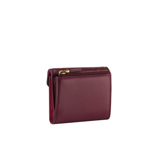 Serpenti Reverse compact wallet in Sahara amber light brown quilted Metropolitan calf leather with taffy quartz pink Metropolitan calf leather interior. Captivating snakehead press button closure in gold-plated brass embellished with red enamel eyes. SRV-COMPACTWLT image 3