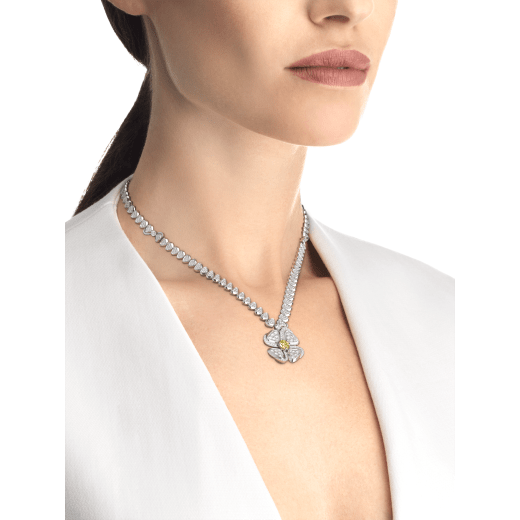 Fiorever 18 kt white gold necklace set with one central yellow diamond (0.50 ct) and pavé diamonds 357797 image 4