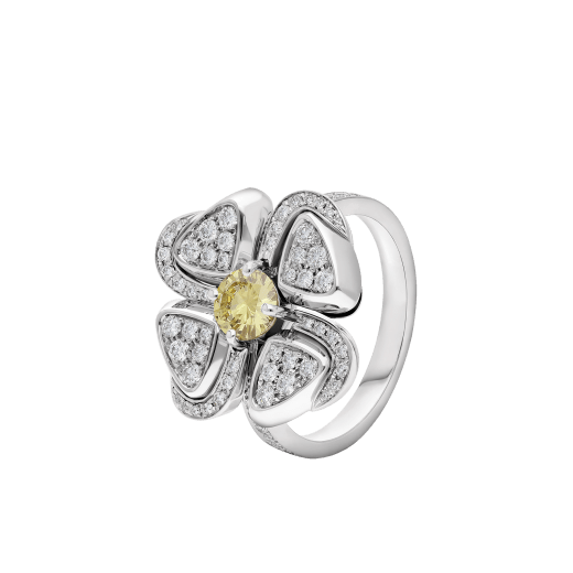 Fiorever 18 kt white gold ring set with one central yellow diamond (0.30 ct) and pavé diamonds AN858908 image 1