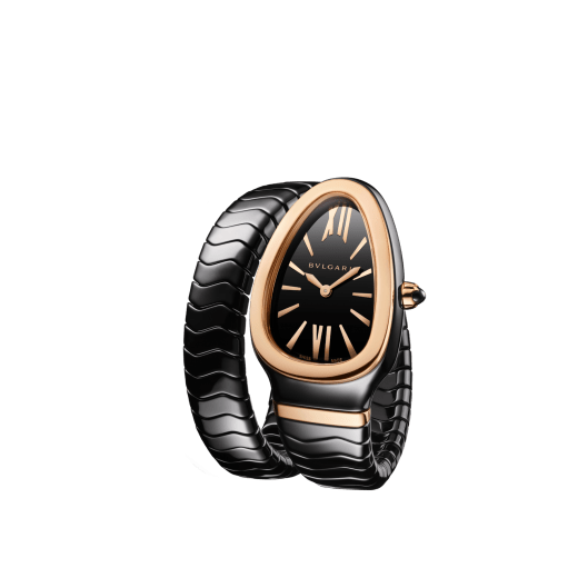 Часы Serpenti Spiga, корпус из черной керамики, безель из розового золота 18 карат, черный лакированный циферблат, браслет в один виток из черной керамики с элементами из розового золота 18 карат. 102735 image 2