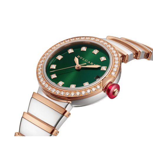 LVCEA watch with stainless steel case, 18 kt rose gold bezel set with brilliant-cut diamonds, green dial, diamond indexes, date opening, stainless steel and 18 kt rose gold bracelet. Exclusive Edition for Middle East 103289 image 2