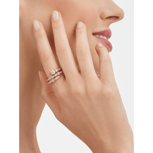 Serpenti Viper two-coil 18 kt rose gold ring, set with pavé diamonds AN858794 image 3