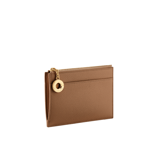 Bvlgari Roma zipped card holder in Bright Travertino soft drummed calf leather with Bright Travertino nappa leather interior. Zip closure with iconic light gold-plated brass zip puller engraved with the Bvlgari logo. BVR-ZIP-CCHOLDER image 1