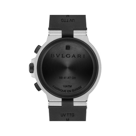 Bvlgari Aluminium watch with mechanical manufacture movement, automatic winding, chronograph, 41 mm aluminium and titanium case, black rubber bezel with Bvlgari Bvlgari engraving, grey dial and black rubber bracelet. Water resistant up to 100 metres 103722 image 4